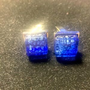 Silver colored Square Blue Cuff Links